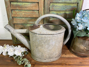 Vintage Large French European Galvanised Zinc Watering Can Garden Planter