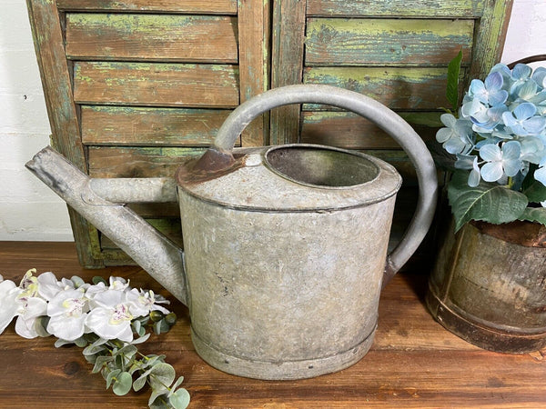 Vintage Large French European Galvanised Zinc Watering Can Garden Planter