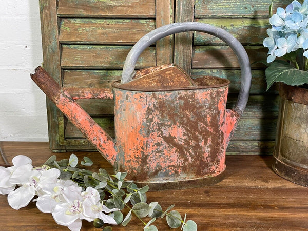 Vintage Large French European Galvanised Zinc Watering Can Garden Planter