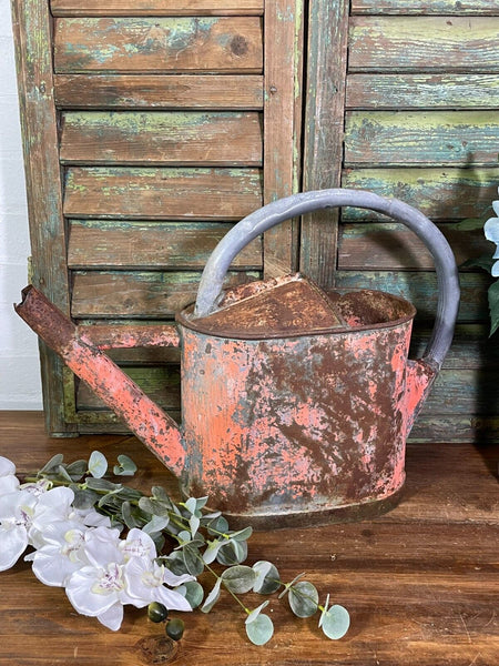 Vintage Large French European Galvanised Zinc Watering Can Garden Planter