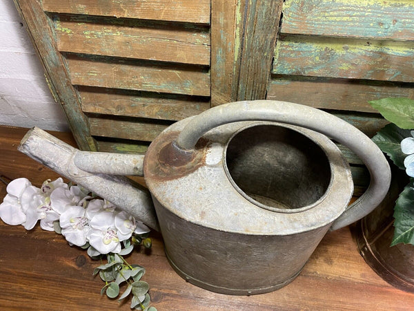 Vintage Large French European Galvanised Zinc Watering Can Garden Planter