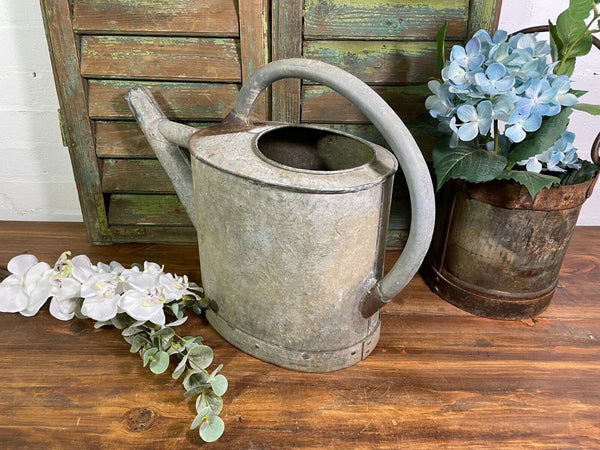 Vintage Large French European Galvanised Zinc Watering Can Garden Planter