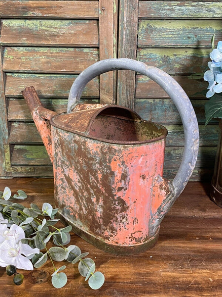 Vintage Large French European Galvanised Zinc Watering Can Garden Planter