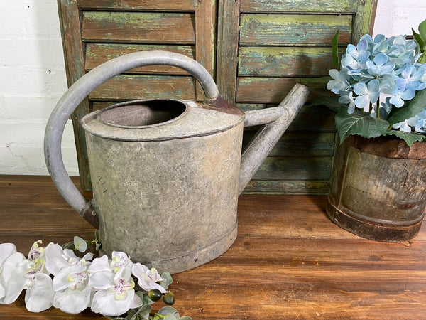 Vintage Large French European Galvanised Zinc Watering Can Garden Planter