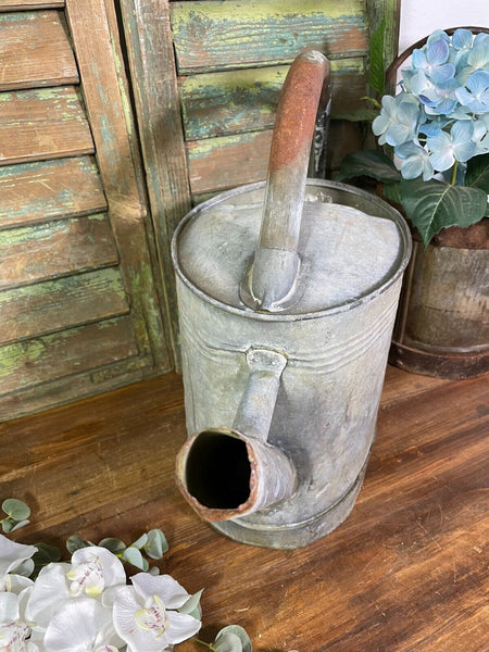 Vintage Large French European Galvanised Zinc Watering Can Garden Planter