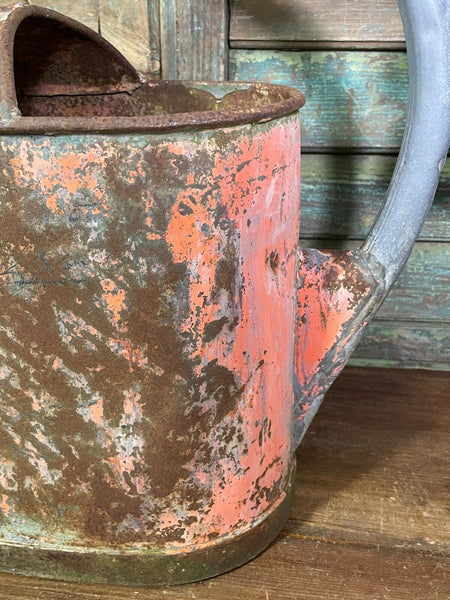 Vintage Large French European Galvanised Zinc Watering Can Garden Planter