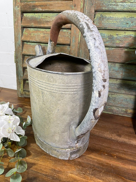 Vintage Large French European Galvanised Zinc Watering Can Garden Planter
