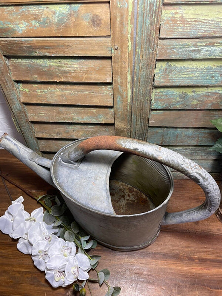 Vintage Large French European Galvanised Zinc Watering Can Garden Planter