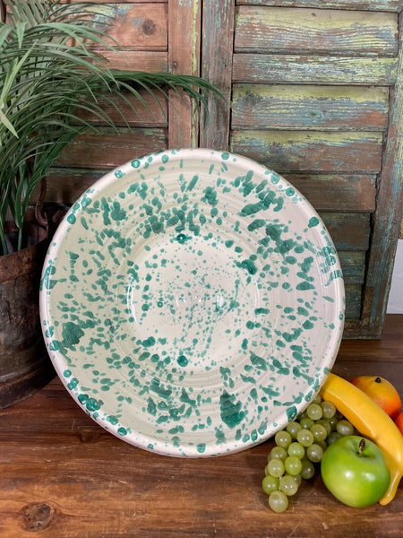 Large Hand Made Italian Style Terracotta Green Glazed Passata Fruit Mixing Bowl
