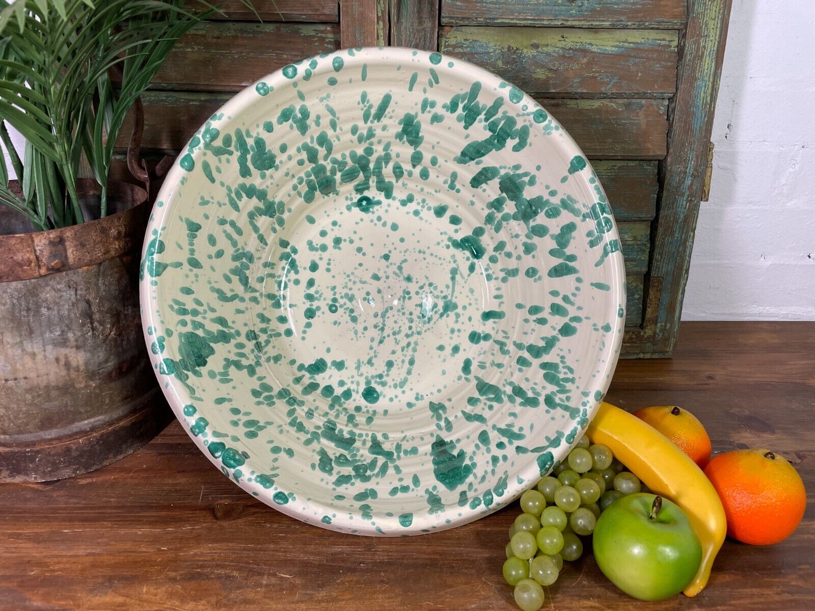 Large Hand Made Italian Style Terracotta Green Glazed Passata Fruit Mixing Bowl