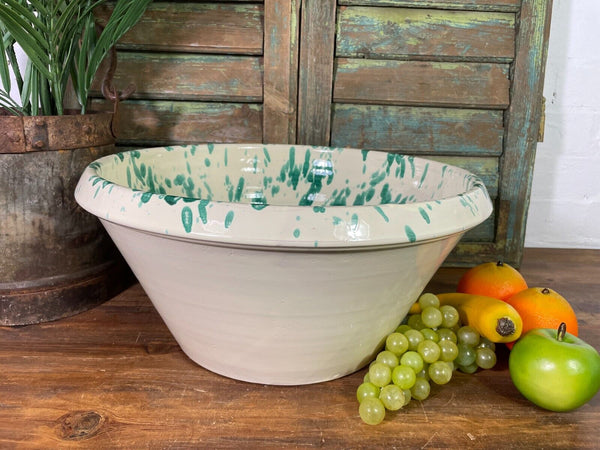 Large Hand Made Italian Style Terracotta Green Glazed Passata Fruit Mixing Bowl