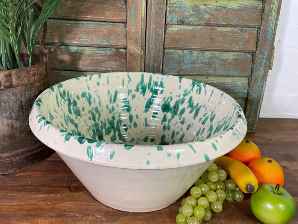 Large Hand Made Italian Style Terracotta Green Glazed Passata Fruit Mixing Bowl
