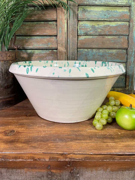 Large Hand Made Italian Style Terracotta Green Glazed Passata Fruit Mixing Bowl