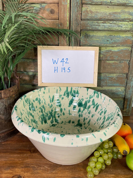 Large Hand Made Italian Style Terracotta Green Glazed Passata Fruit Mixing Bowl
