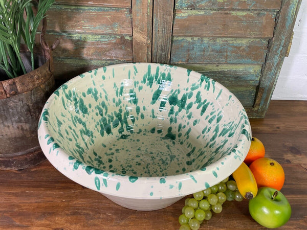 Large Hand Made Italian Style Terracotta Green Glazed Passata Fruit Mixing Bowl