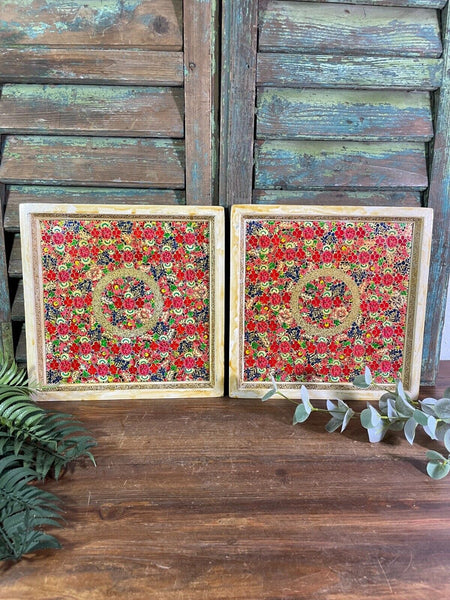 Vintage Original Kashmiri Hand Painted Floral Papier Mache Tray
