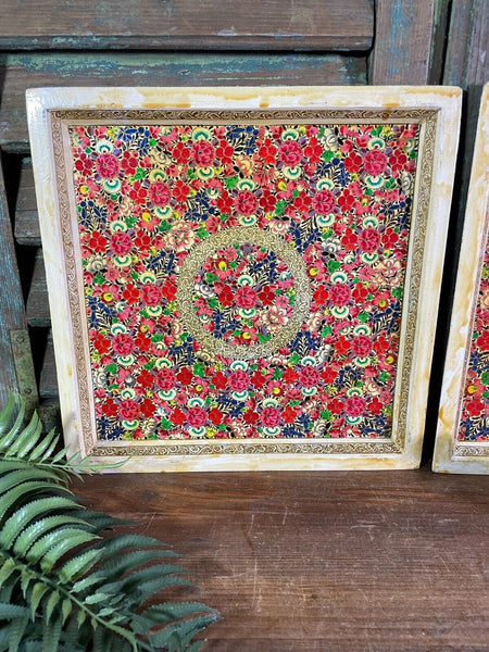 Vintage Original Kashmiri Hand Painted Floral Papier Mache Tray