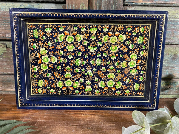 Vintage Original Kashmiri Hand Painted Floral Papier Mache Tray