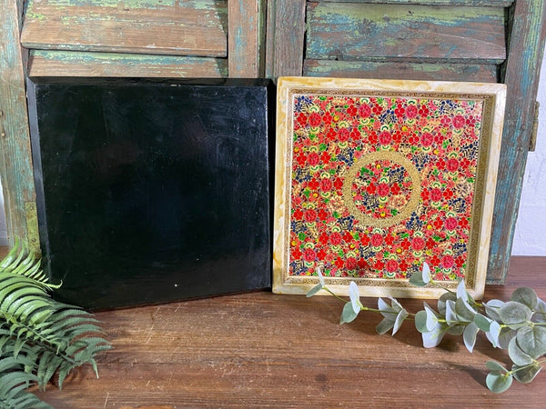Vintage Original Kashmiri Hand Painted Floral Papier Mache Tray