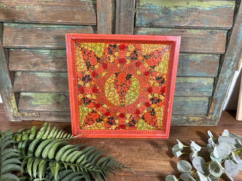Vintage Original Kashmiri Hand Painted Floral Papier Mache Tray