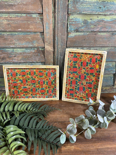 Vintage Original Kashmiri Hand Painted Floral Papier Mache Tray