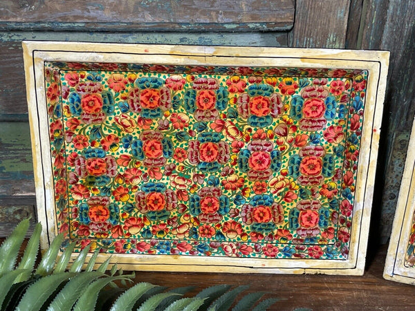Vintage Original Kashmiri Hand Painted Floral Papier Mache Tray