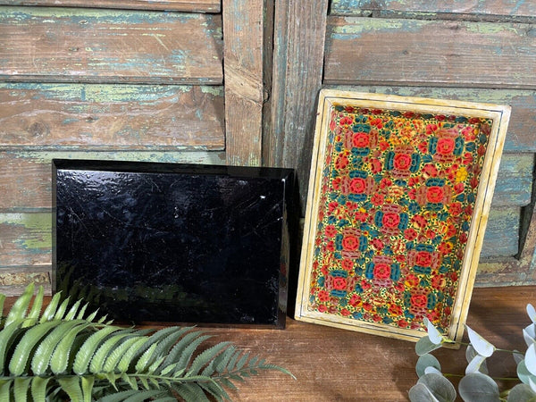 Vintage Original Kashmiri Hand Painted Floral Papier Mache Tray
