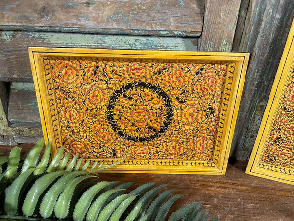Vintage Original Kashmiri Hand Painted Floral Papier Mache Tray