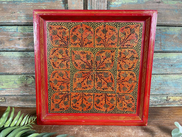Vintage Original Kashmiri Hand Painted Floral Papier Mache Tray