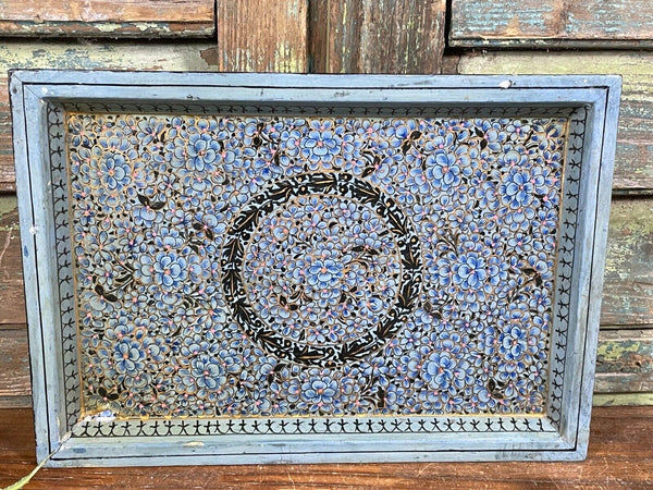 Vintage Original Kashmiri Hand Painted Floral Papier Mache Tray