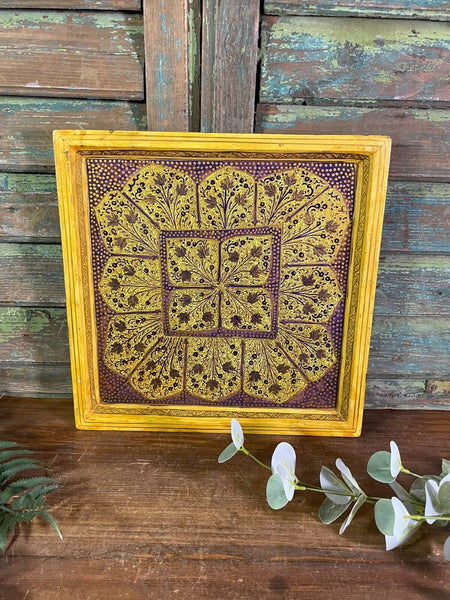 Vintage Original Kashmiri Hand Painted Floral Papier Mache Tray