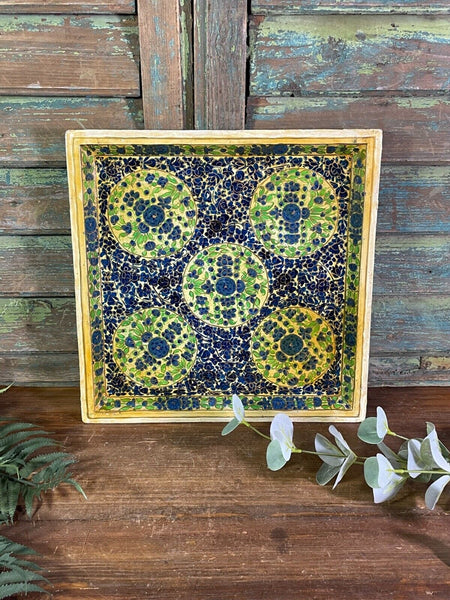 Vintage Original Kashmiri Hand Painted Floral Papier Mache Tray