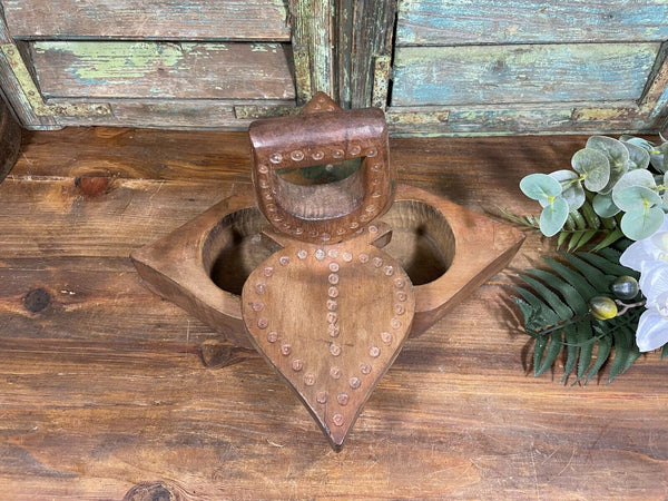 Vintage Indian Hand Crafted Carved Wooden Spice Box