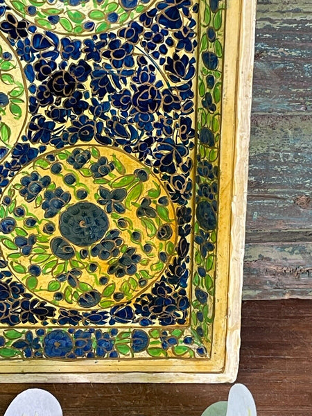 Vintage Original Kashmiri Hand Painted Floral Papier Mache Tray
