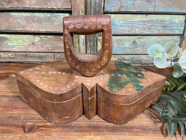 Vintage Indian Hand Crafted Carved Wooden Spice Box