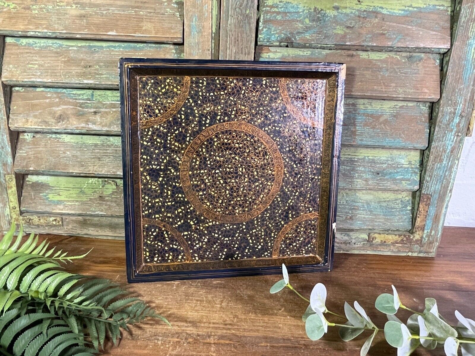 Vintage Original Kashmiri Hand Painted Floral Papier Mache Tray