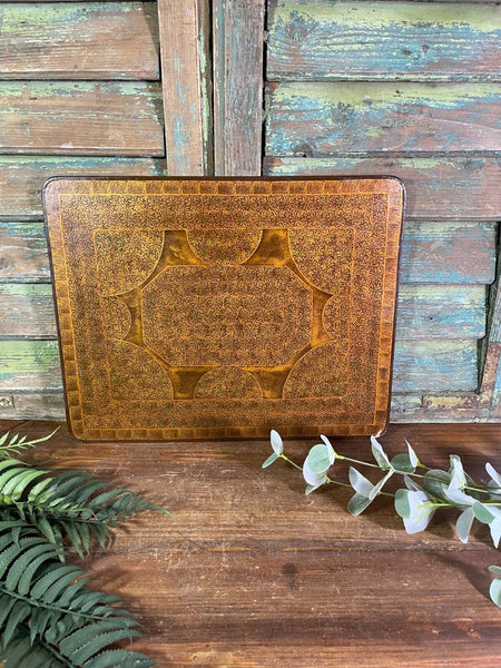Vintage Original Kashmiri Hand Painted Floral Papier Mache Tray