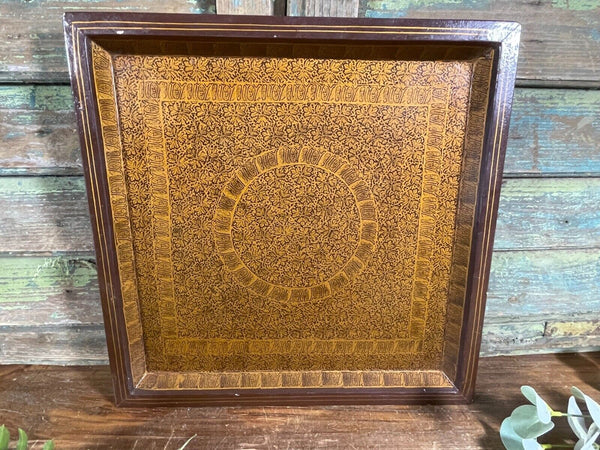 Vintage Original Kashmiri Hand Painted Floral Papier Mache Tray