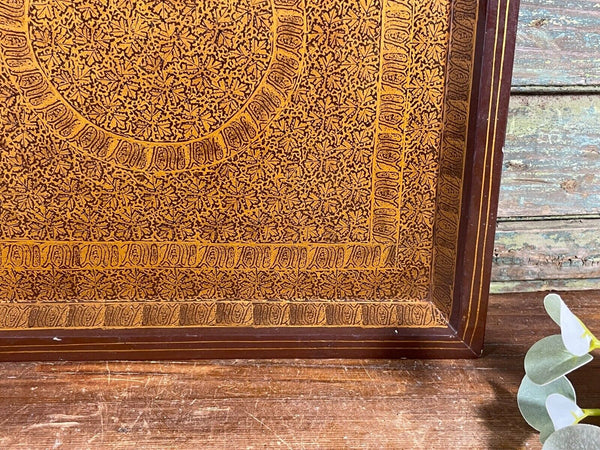 Vintage Original Kashmiri Hand Painted Floral Papier Mache Tray