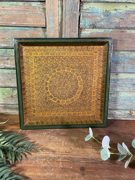 Vintage Original Kashmiri Hand Painted Floral Papier Mache Tray