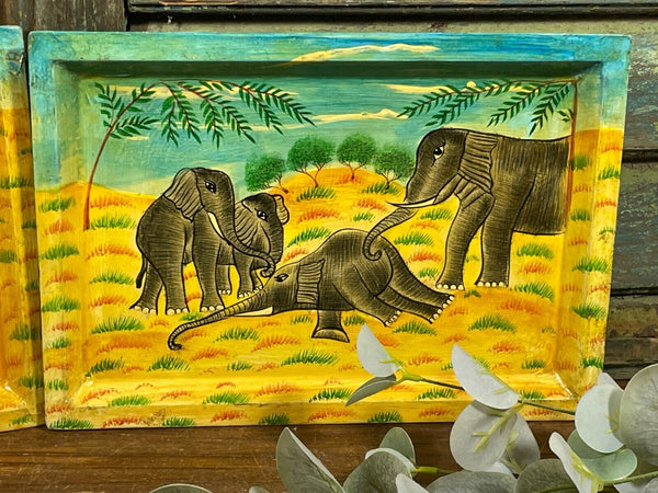 Vintage Original Kashmiri Hand Painted Elephant Papier Mache Tray