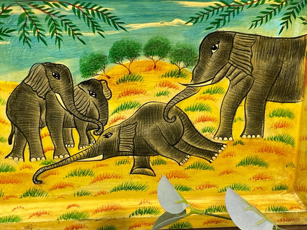 Vintage Original Kashmiri Hand Painted Elephant Papier Mache Tray
