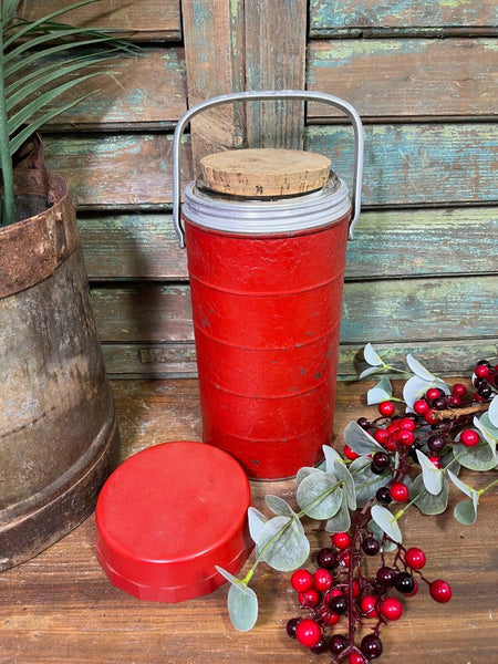 Vintage Retro Thermos Flask Cork Lid Glass Insert