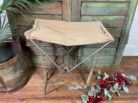 Vintage Military Army Folding Canvas Stool Camping Picnic