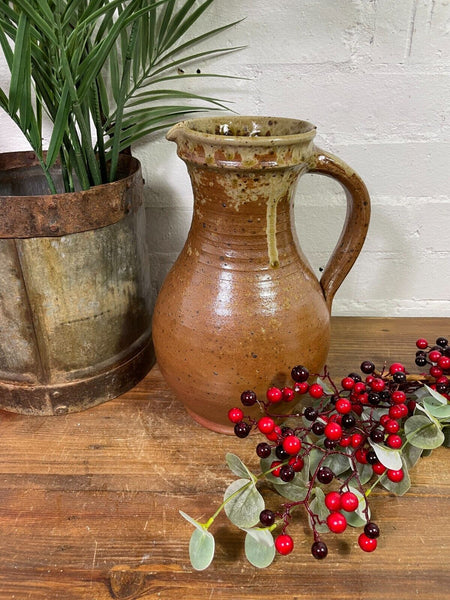 Antique Rustic French Earthenware Salt Glazed Stoneware Pitcher Flagon