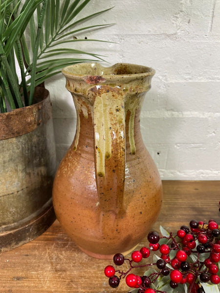 Antique Rustic French Earthenware Salt Glazed Stoneware Pitcher Flagon