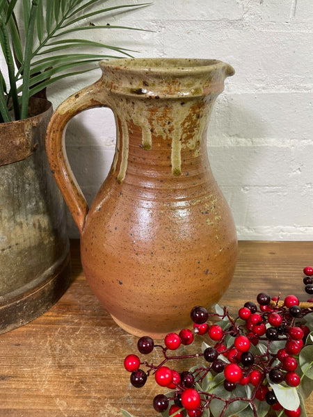 Antique Rustic French Earthenware Salt Glazed Stoneware Pitcher Flagon