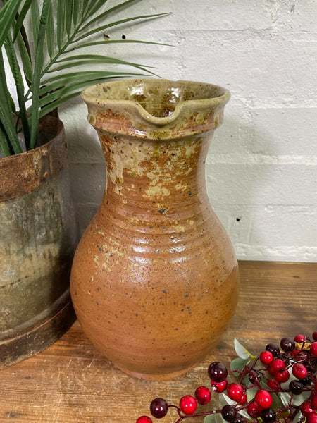 Antique Rustic French Earthenware Salt Glazed Stoneware Pitcher Flagon