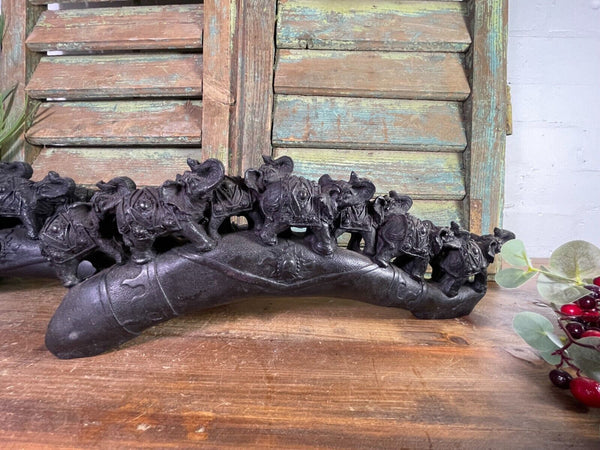 Indian Hand Made Marble Resin Black Elephant Family Statue Sculpture Ornament