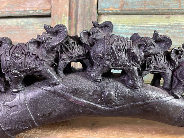 Indian Hand Made Marble Resin Black Elephant Family Statue Sculpture Ornament